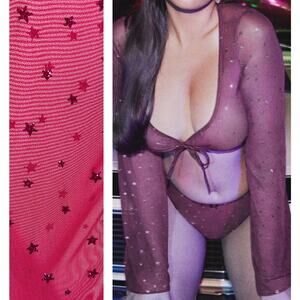 NEW Savage X Fenty PINK sheer star print crop top bra, 1X